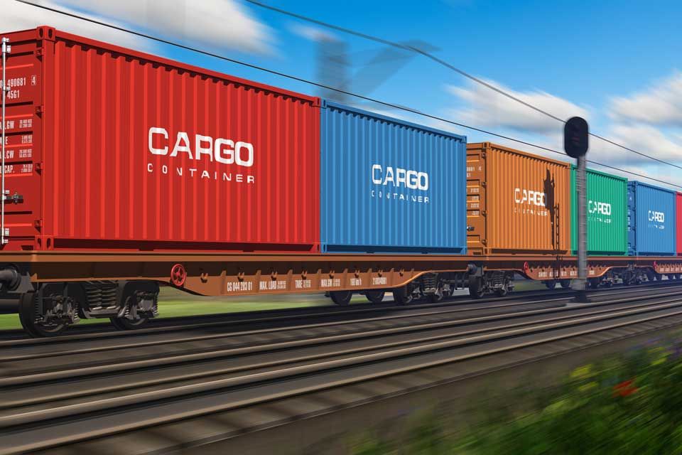 Containers on rail freight transport 